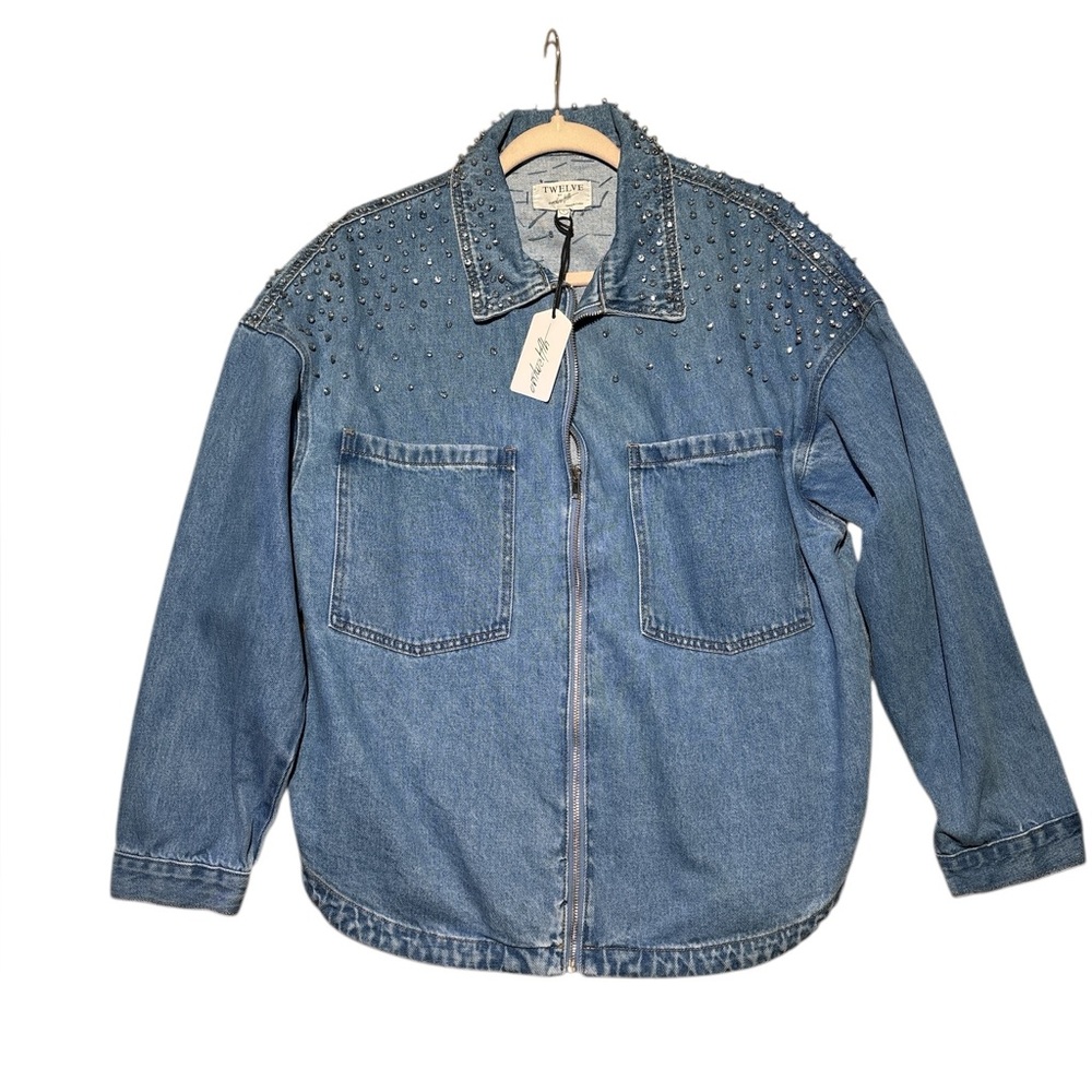 NWT - ON TWELFTH Rhinestone Oversized Denim Jacket